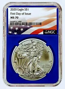 2020 $1 アメリカン シルバー イーグル 初日発行 NGC MS70 ブルー コア!!!