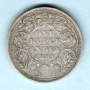 インド。 1881 年 1 ルピー、ボンベイ。 gVF - 希少日