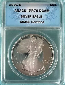 1991-S シルバー イーグル ドル $1 ANACS PR70 DCAM