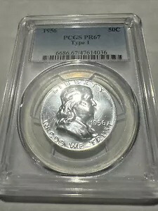 1956 PCGS PR 67 + タイプ 1 フランクリン ハーフ ブラスト ホワイト