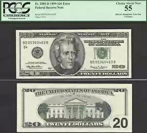 $20 1999 FRN 彫刻エラー 地区指定子フォントの差異 PCGS Ch Ab New 55