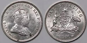 オーストラリア 1910 1 シリング 1/- エドワード 7 世 ロンドン造幣局 シルバー 未流通コイン