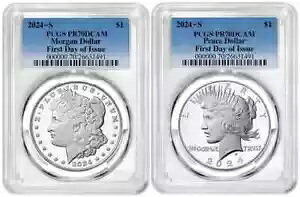 2024 S モーガン & ピース シルバー ダラー $1 PCGS PR70DCAM FDOI #1｜WORLD RESOURCE【KING店】