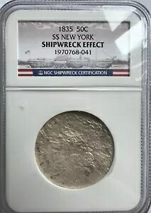 SS ニューヨーク 1835 難破船エフェクト キャップ付き胸像 半ドル沈没宝コイン｜WORLD RESOURCE【KING店】