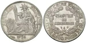 フランス領インドシナ -1 ピアストル 1924 A - Lecompte 300. 非常にシェーンヴォルツーグリッヒ