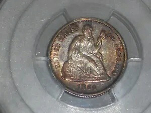 1860 年着席リバティ ダイム (AU50 PCGS、より良い日付、魅力的)|WORLD RESOURCE【KING店】