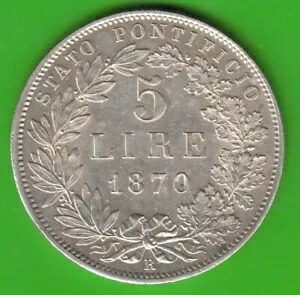 コイン シルバー チャーチ ステート 5 リラ 1870 in vz-st 教皇 非常に美しい nswleipzig-