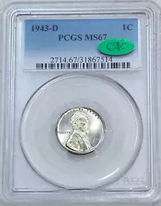 1943 D リンカーン スチール セント PCGS MS67 CAC ブリリアント ラスター ゴージャス コイン PQ #J739B｜WORLD RESOURCE【KING店】