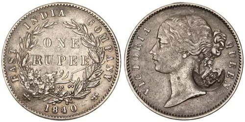 イギリス - インド 1 ルピー 1840 ビクトリア女王 カウンターマーク クラウン 115802 157,300円