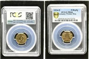 ワイマール 5 レンテンプフェニヒ 1924 E ポリッシュ プレート PCGS PR66