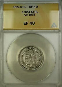 1824年 イギリス シリング銀貨 ANACS EF-40