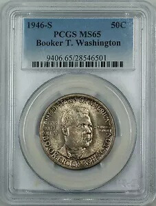 1946-S ブッカー T. ワシントン通信。シルバー ハーフダラー コイン PCGS MS-65 トーン ジェム