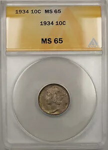 1934年 シルバー マーキュリー ダイム 10C コイン ANACS MS-65 (トーン フル スプリット バンド 10) 157,300円