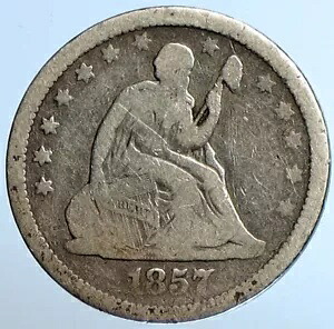 1857 P アメリカ アメリカ シルバー SEATED LIBERTY クォーター ダラー コイン EAGLE i111086