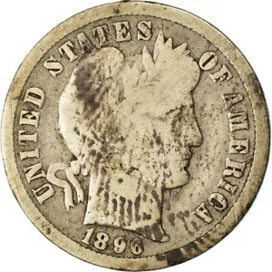 [#863819] コイン、米国、バーバーダイム、ダイム、1896年、米国造幣局、ニューオーリンズ、 154,000円