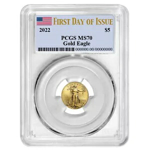 2022 $5 アメリカン ゴールド イーグル 1/10 オンス PCGS MS70 FDOI フラグ ラベル｜WORLD RESOURCE【KING店】 167,200円