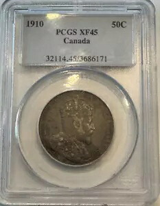 1910 カナダ シルバー 50 セント コイン PCGS XF-45