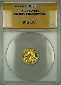 1999 オーストリア フィルハーモニー管弦楽団 200 シリング金貨 ANACS MS-69 ほぼ完璧な宝石|WORLD RESOURCE【KING店】