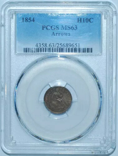 1854 PCGS MS63 H10C 矢印付き リバティ シーテッド ハーフ ダイム｜WORLD RESOURCE【KING店】