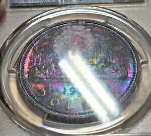 1972 カナダ Voyageur Ag シルバー ダラー $1 PCGS SP66 ダーク めちゃくちゃレインボー トーン｜WORLD RESOURCE【KING店】