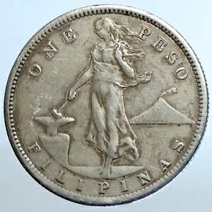 1908 年 フィリピン アメリカ統治下 w イーグル オールド シルバー ペソ コイン i111139|WORLD RESOURCE【KING店】
