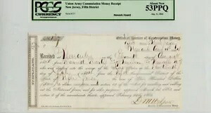 北軍通勤金領収書 1864 年 8 月 11 日 PCGS AU53 PPQ｜WORLD RESOURCE【KING店】