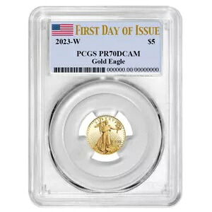 2023-W プルーフ $5 アメリカン ゴールド イーグル 1/10 オンス PCGS PR70DCAM FDOI フラグ ラベル｜WORLD RESOURCE【KING店】