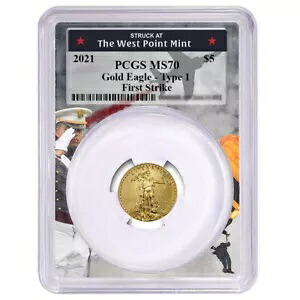 2021 $5 タイプ 1 アメリカン ゴールド イーグル 1/10 オンス PCGS MS70 FS ウエスト ポイント フレーム