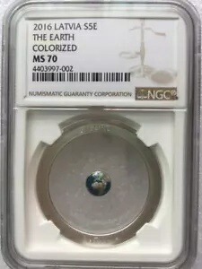 NGC MS70 ラトビア 2016 地球色ゼム銀貨 S5E COA