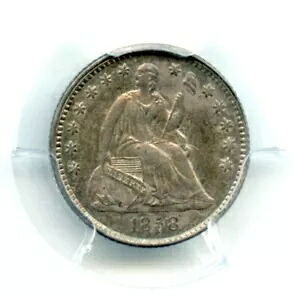 1858 リバティ シーテッド ハーフ ダイム、PCGS MS63