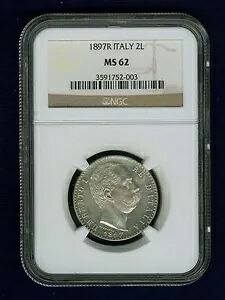 イタリア王国 1897-R 2 リラコイン、未流通、NGC 認定ミント状態 MS62｜WORLD RESOURCE【KING店】