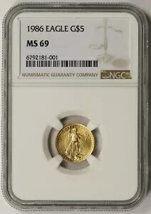 1986 ゴールド イーグル $5 10 オンス MS 69 NGC 1/10 オンス