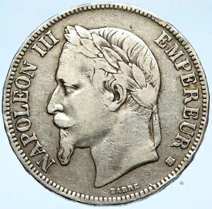 1869 フランス皇帝ナポレオン 3 世戴冠アームズ シルバー 5 フラン フランス コイン i99712
