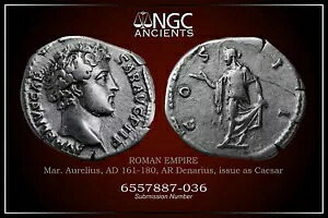 マルクス アウレリウス カエサル 古代コイン NGC VF。 AR デナリウス AD 161 ～ 180。 A1227