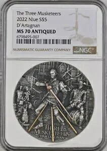 ダルタニャン 三銃士 2 オンス シルバー コイン 5$ 2022 ニウエ NGC 70画像
