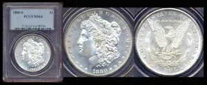 1880-S $1 PCGS MS64-優れたストライク、派手なブラスティング ホワイトミント ラスター -PQ シルバー