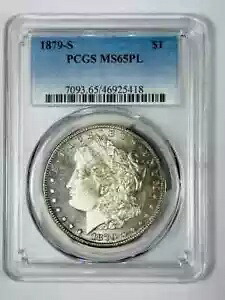 1879 S モーガン シルバー ダラー PCGS MS-65 PL プルーフ ライク - カメオ ルック