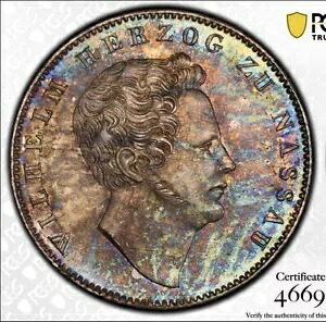 1839 ナッソー 1/2 グルデン MS63 PCGS - トーンアップ!ウィリアム 1 世 ドイツ州の低造幣局|WORLD RESOURCE【KING店】