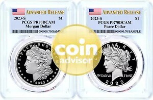 2023 S $1 プルーフ モーガン & ピース ダラー 2 コイン セット PCGS PR70 DCAM 先行リリース