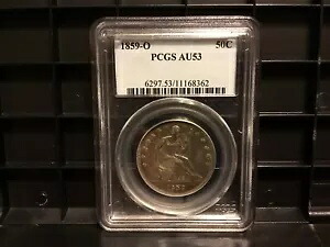 素晴らしい 1859-O PCGS AU53 シーテッド リバティ ハーフダラー 50c ほぼ未流通 53