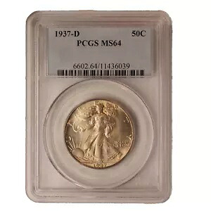 1937 D ウォーキング リバティ ハーフダラー ** PCGS MS64 ** 素敵なコイン** 送料無料 746