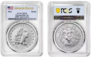 2024 シルバー フローイング ヘア Ag 230Th An$1 PCGS MS70 アドバンスト リリース #695