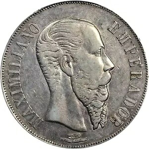 1866-Mo メキシコ第 2 帝国マキシミリアーノ I シルバー ペソ KM388.1 PCGS AU 詳細