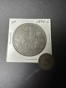 1874 S $1 貿易銀ドル流通米国コイン古い軽いクリーニング|WORLD RESOURCE【KING店】