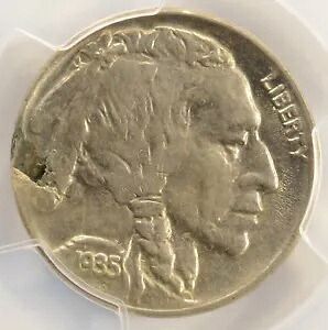 1935 5c バッファロー ニッケルブローホール欠陥プランシェ PCGS AU-58