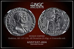 NGC Ch VF ローマ銀貨 ハドリアヌス紀元 117 ～ 138 年。ローマ デナリウス。 A1103｜WORLD RESOURCE【KING店】