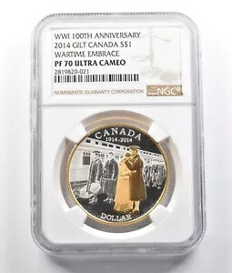 2014 カナダ シルバー ダラー ギルト 第一次世界大戦 戦時中の抱擁 PF70 UCAM NGC *9374｜WORLD RESOURCE【KING店】