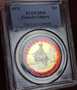 1975 カナダ カルガリー プルーフ シルバー ダラー $1 PCGS SP66 レインボー トーン モンスター カラー|WORLD RESOURCE【KING店】