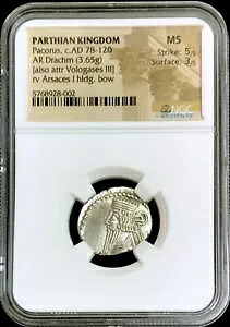 78-120 AD パルティア王国 パコルス 1 世 AR ドラクマ アルサセス コイン NGC 造幣局｜WORLD RESOURCE【KING店】
