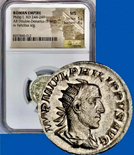 古代ローマ銀貨フィリップ 1 世 244-249 AD AR ダブル デナリウス NGC MS 5/5 4/5